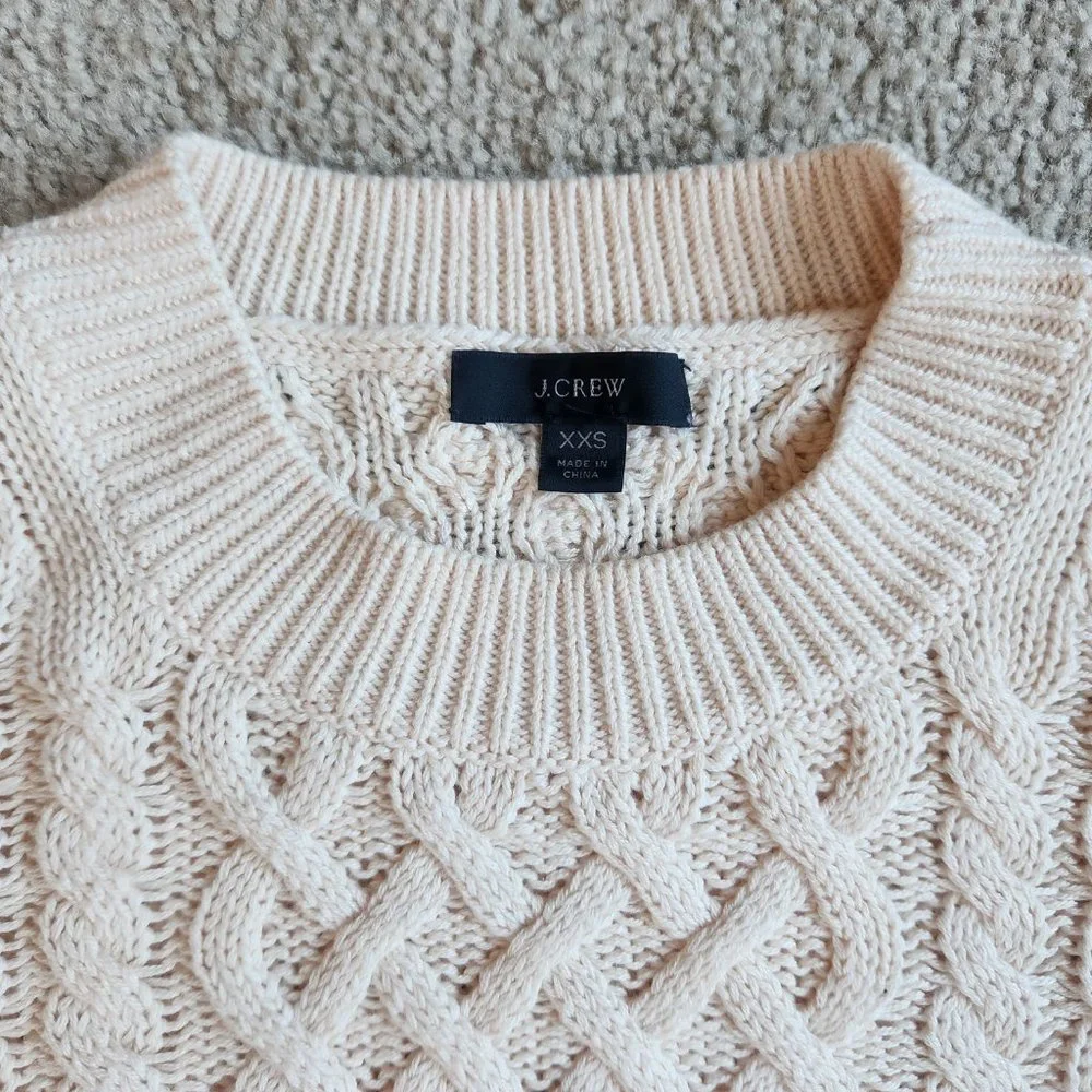 NWOT J. Crew Cotton Cashmere Cable Knit Pullover in Palest Peach RUNS BIG
